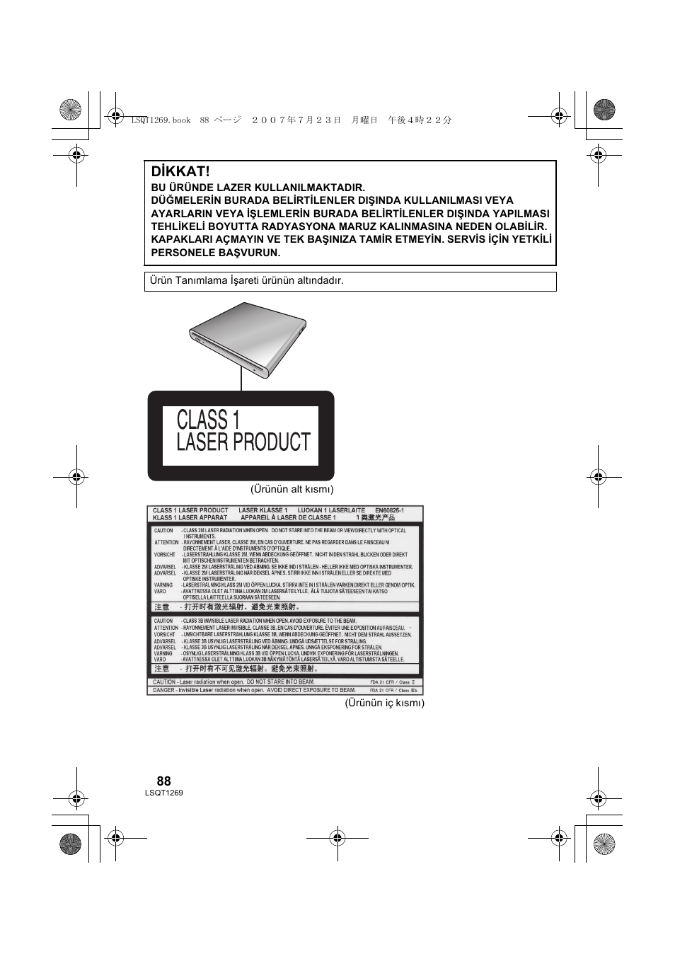 Dikkat | Panasonic VWBN1 User Manual | Page 88 / 104