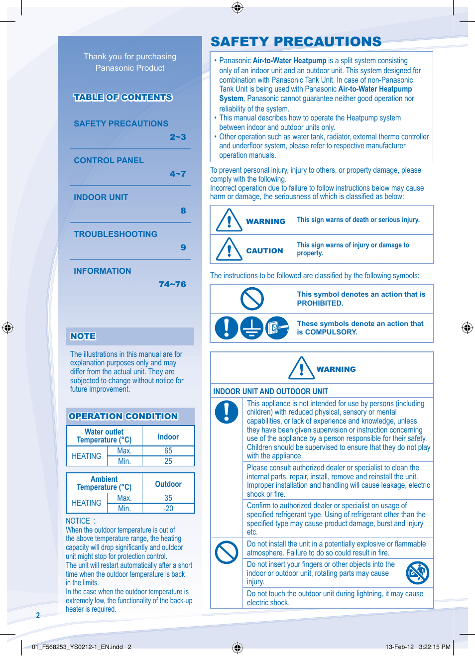 Safety precautions | Panasonic WHUH09DE5 User Manual | Page 2 / 76