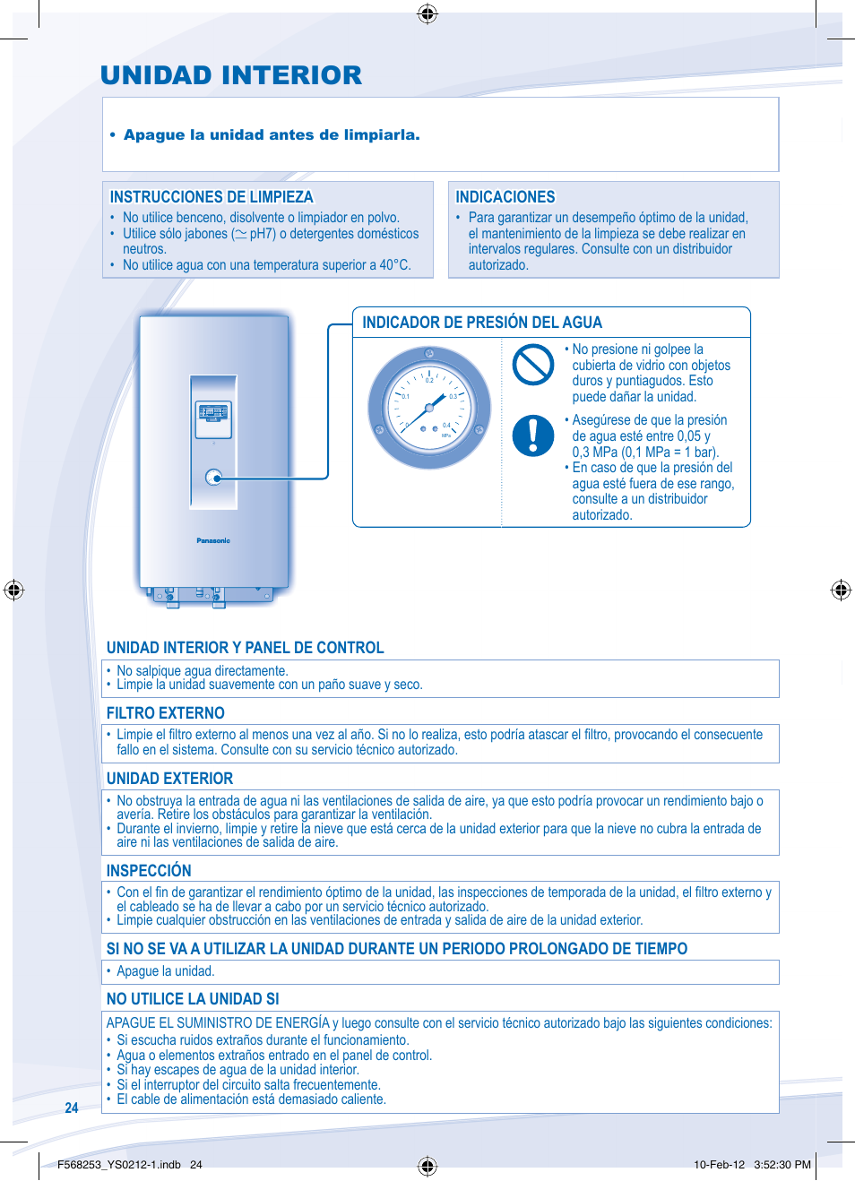 Unidad interior | Panasonic WHUH09DE5 User Manual | Page 24 / 76