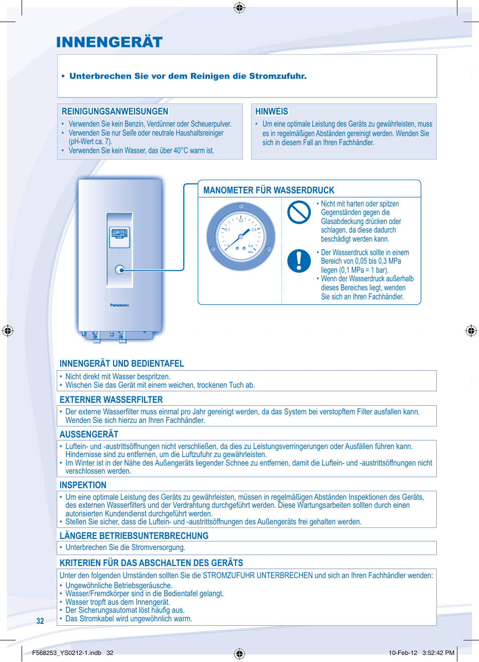 Innengerät | Panasonic WHUH09DE5 User Manual | Page 32 / 76