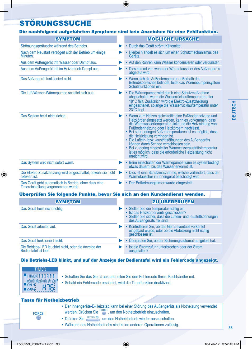 Störungssuche | Panasonic WHUH09DE5 User Manual | Page 33 / 76