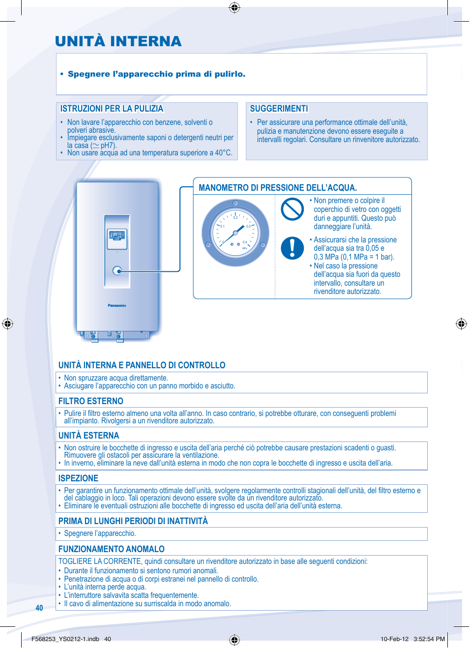 Unità interna | Panasonic WHUH09DE5 User Manual | Page 40 / 76