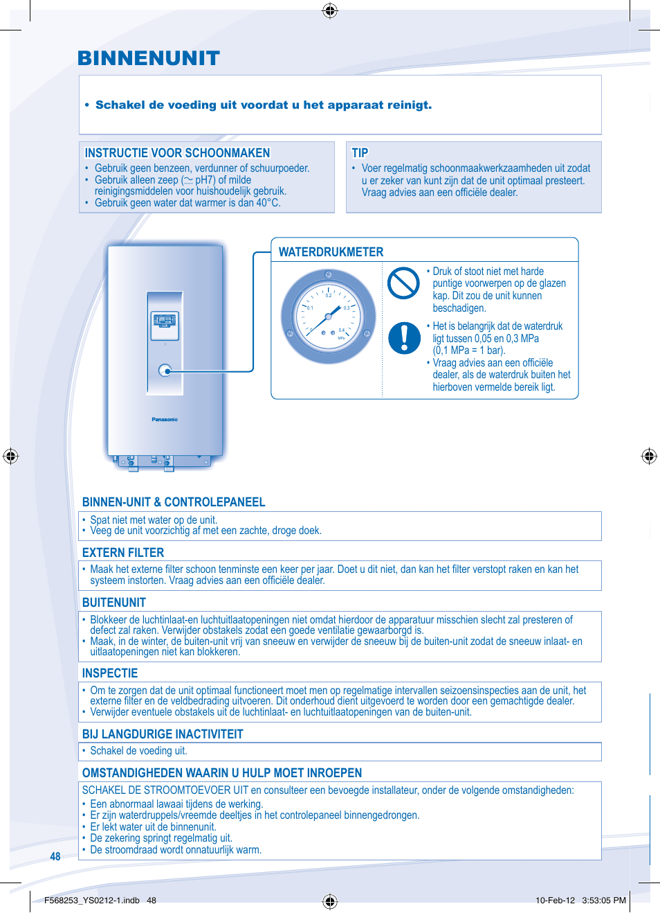 Binnenunit | Panasonic WHUH09DE5 User Manual | Page 48 / 76