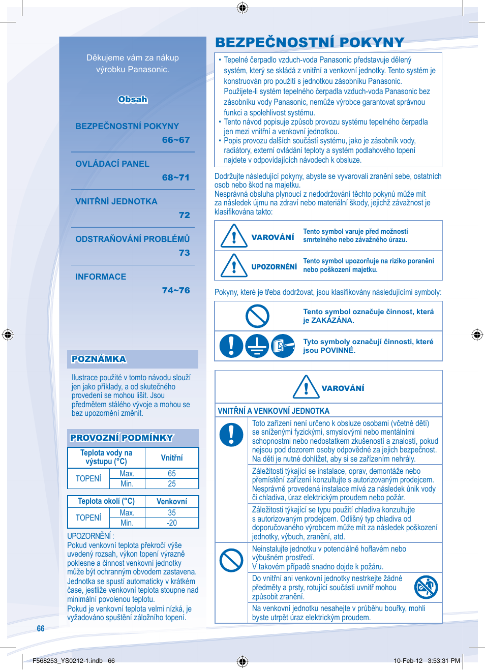 Bezpečnostní pokyny | Panasonic WHUH09DE5 User Manual | Page 66 / 76