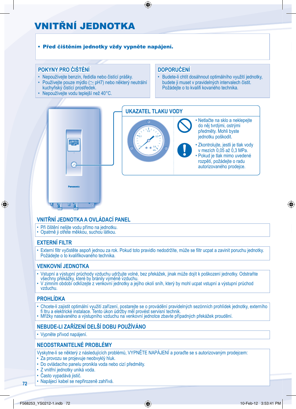Vnitřní jednotka | Panasonic WHUH09DE5 User Manual | Page 72 / 76