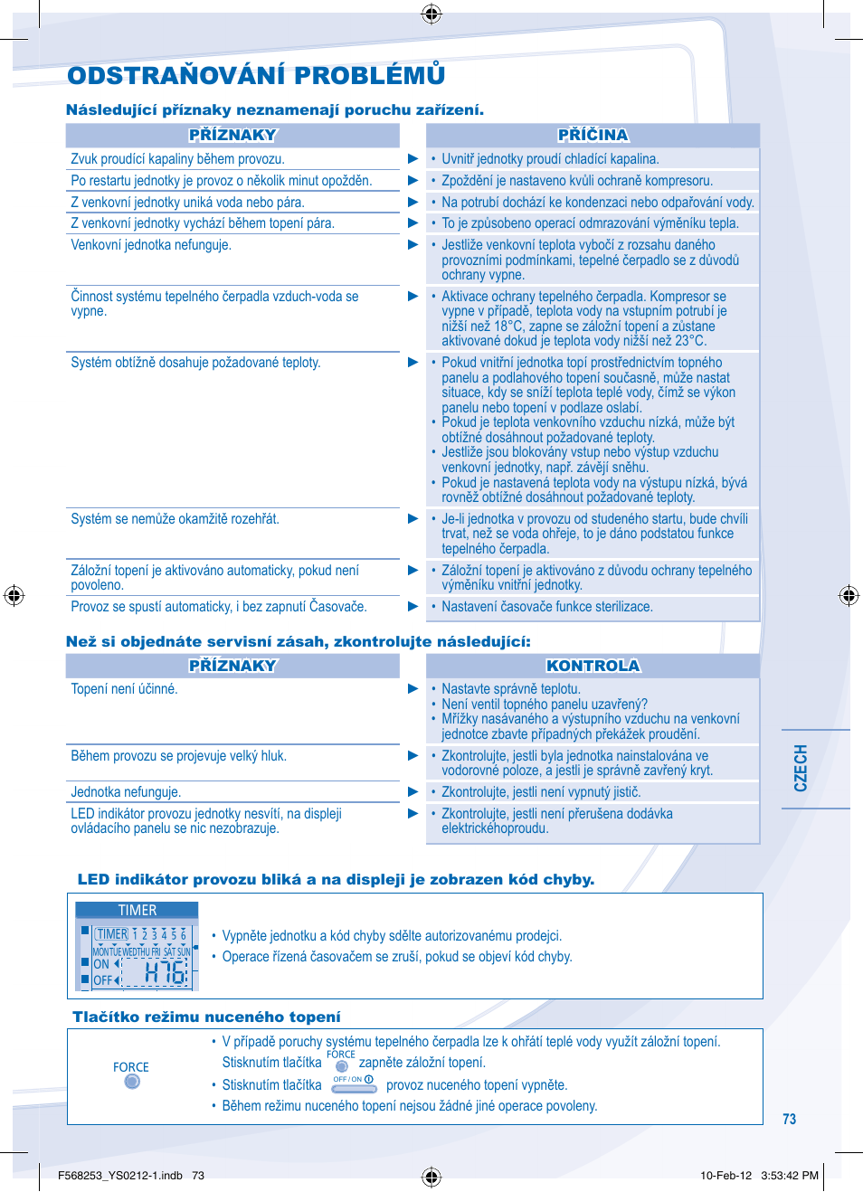 Odstraňování problémů | Panasonic WHUH09DE5 User Manual | Page 73 / 76