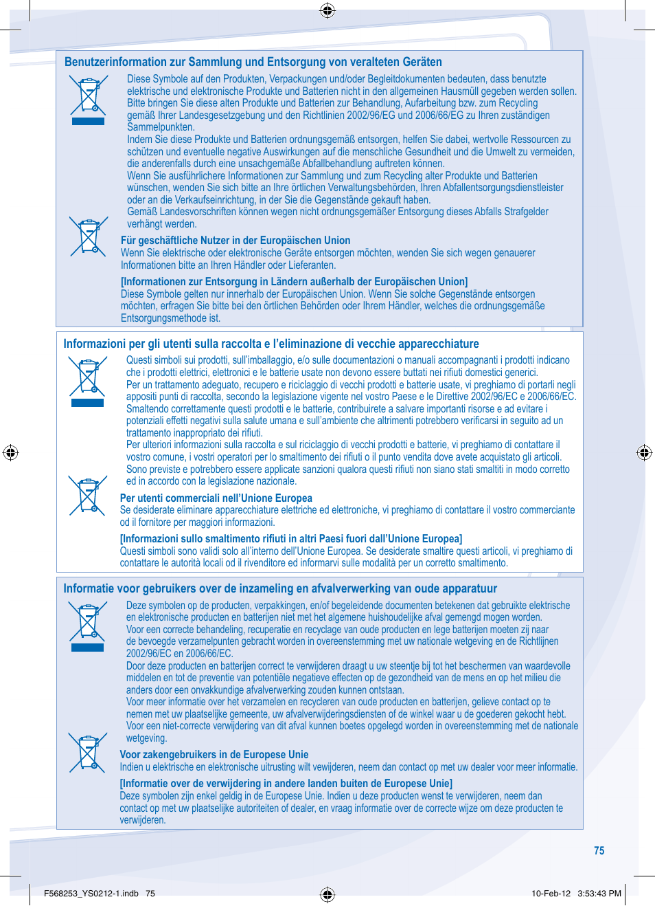 Panasonic WHUH09DE5 User Manual | Page 75 / 76