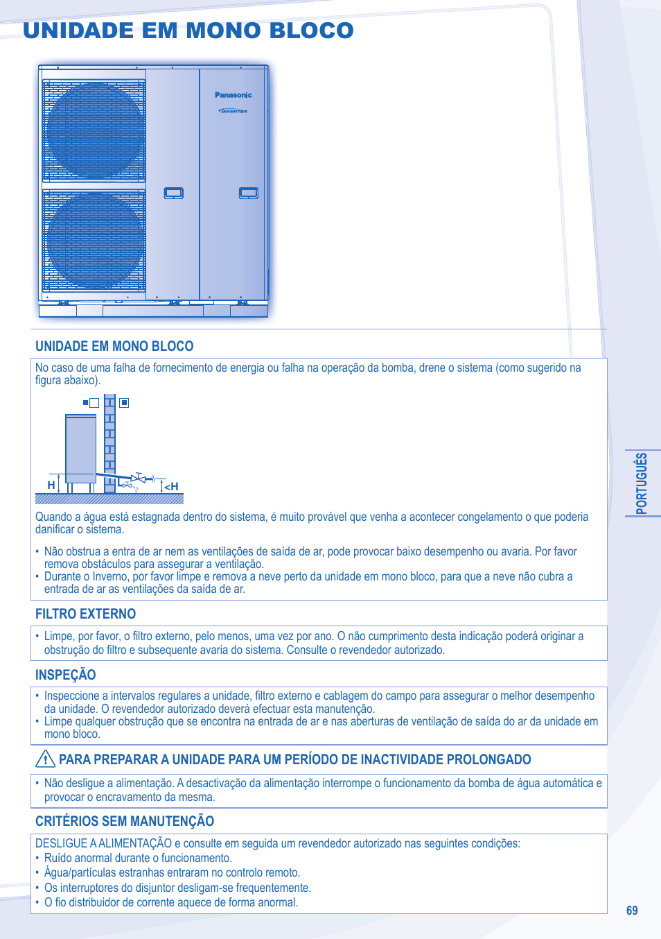 Unidade em mono bloco | Panasonic WHMXC09D3E5 User Manual | Page 69 / 92
