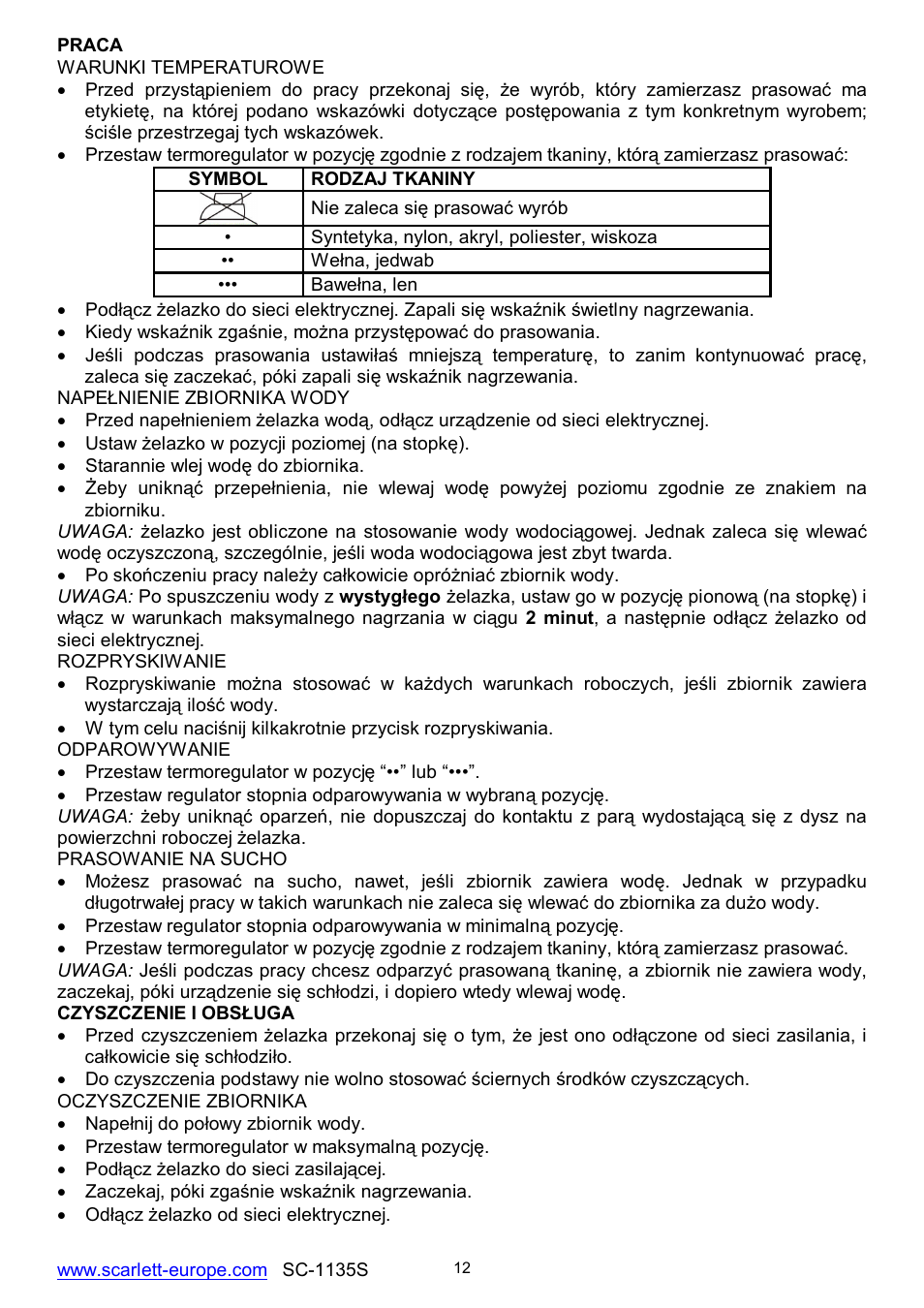 Scarlett SC-1135S User Manual | Page 12 / 29