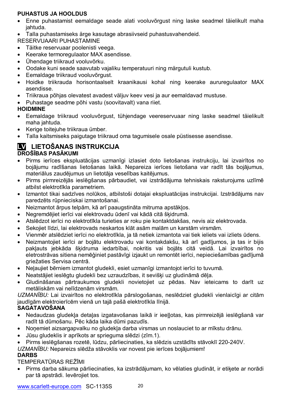 Scarlett SC-1135S User Manual | Page 20 / 29