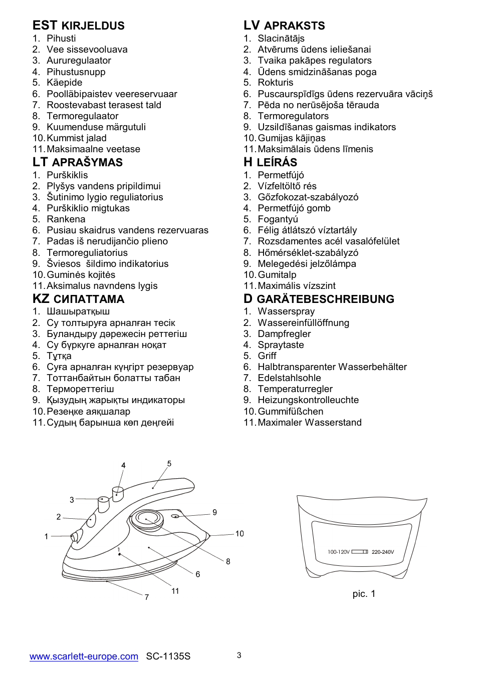 Kz d | Scarlett SC-1135S User Manual | Page 3 / 29