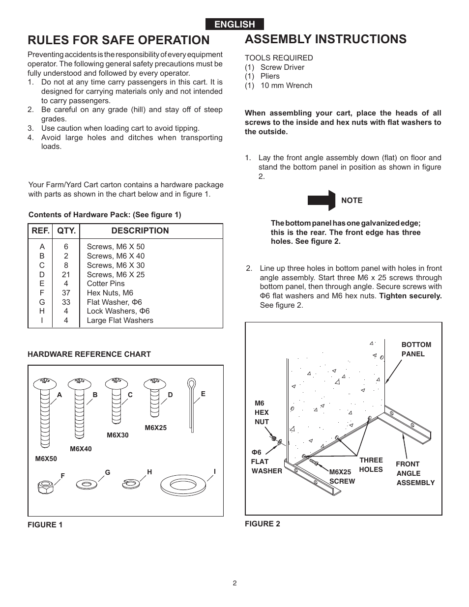 Rules for safe operation, Assembly instructions | Agri-Fab 14 cu. ft. Farm/Yard Cart 45-01773 User Manual | Page 2 / 12