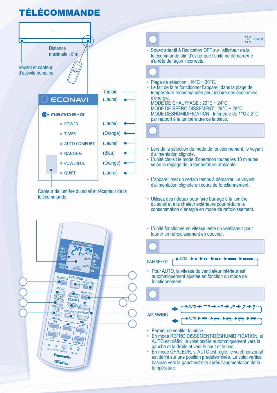 Télécommande | Panasonic CSXE15NKE3 User Manual | Page 14 / 52