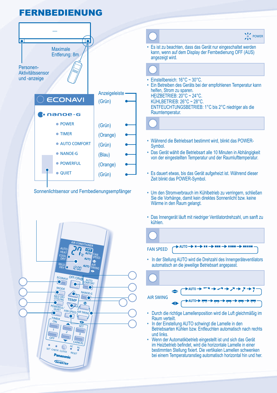 Fernbedienung | Panasonic CSXE15NKE3 User Manual | Page 30 / 52