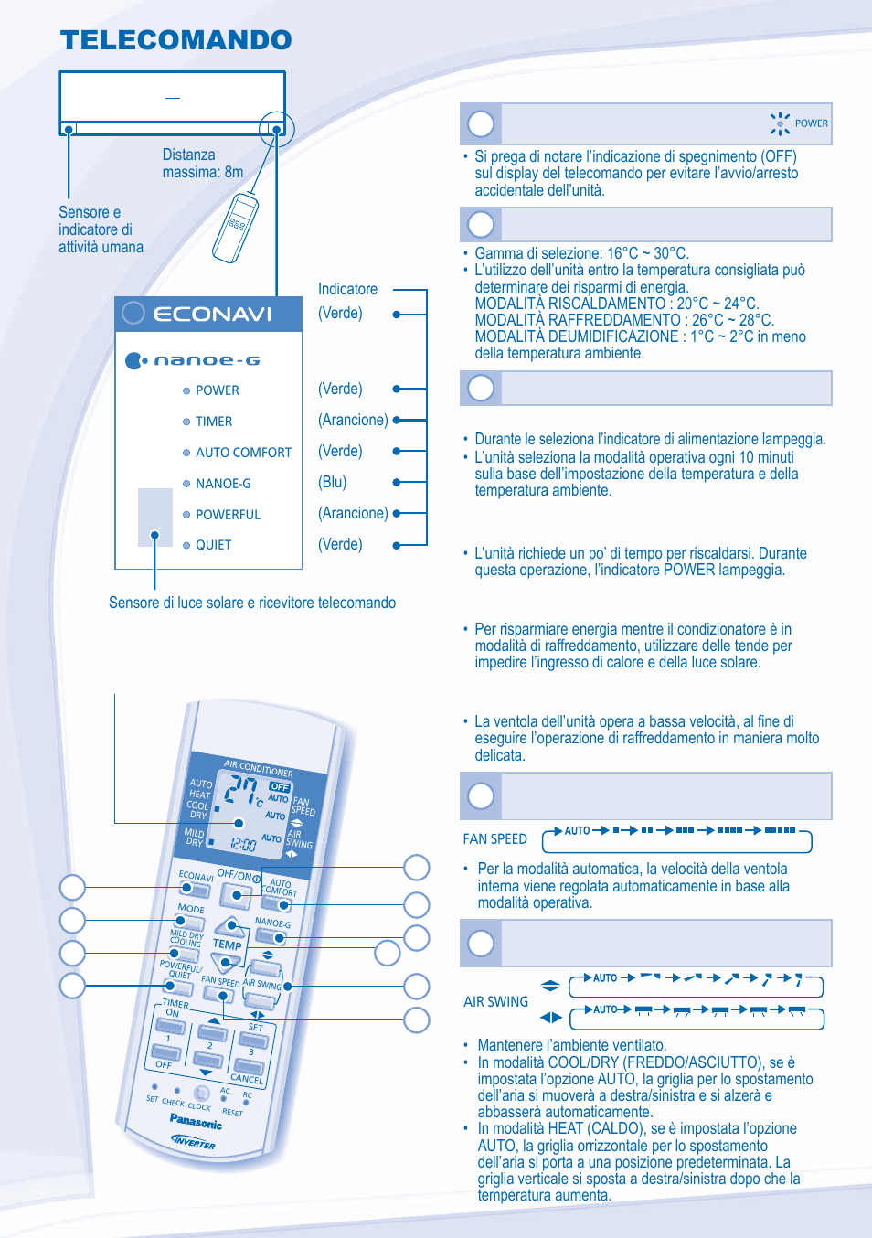Telecomando | Panasonic CSXE15NKE3 User Manual | Page 38 / 52