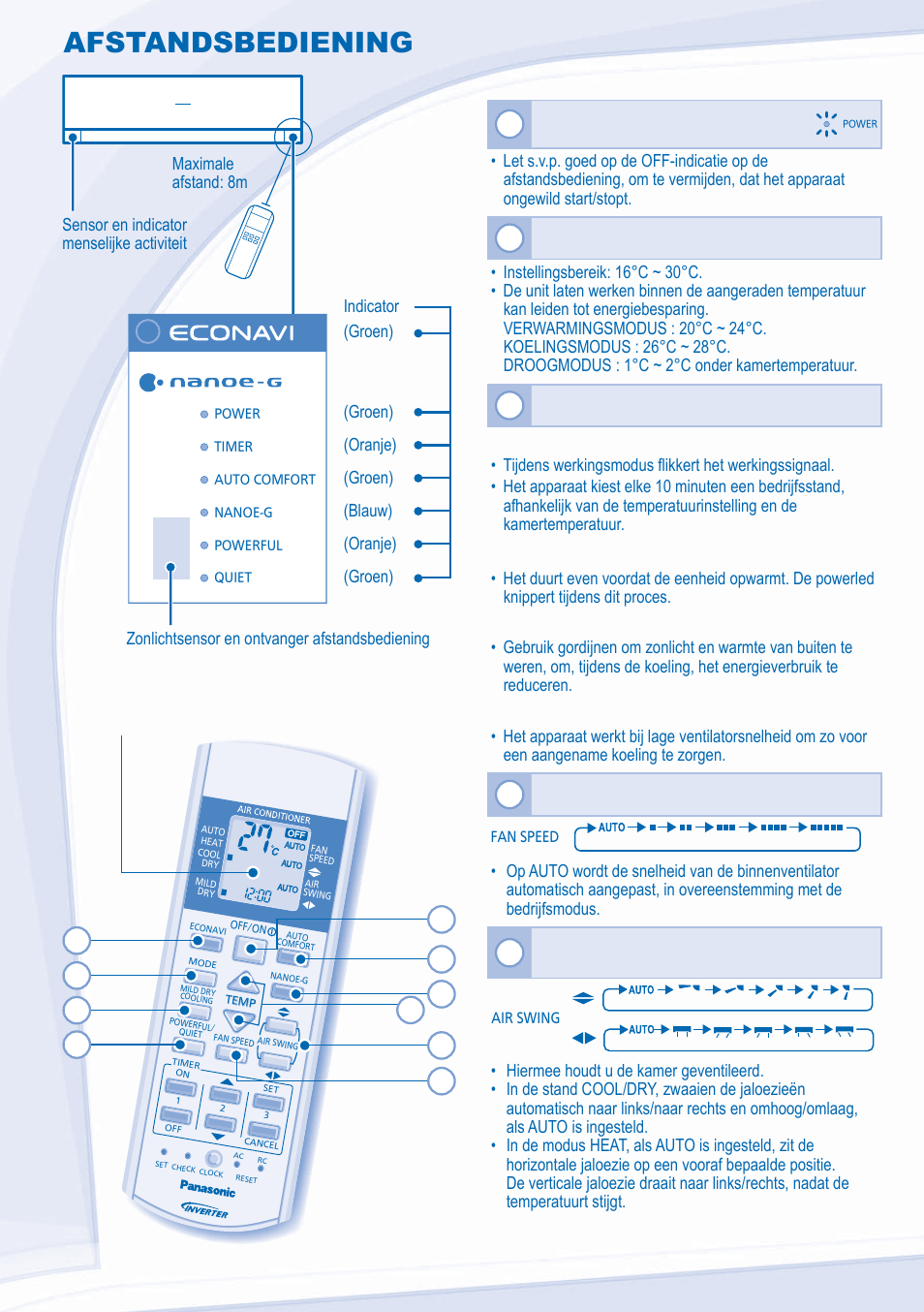 Afstandsbediening | Panasonic CSXE15NKE3 User Manual | Page 46 / 52