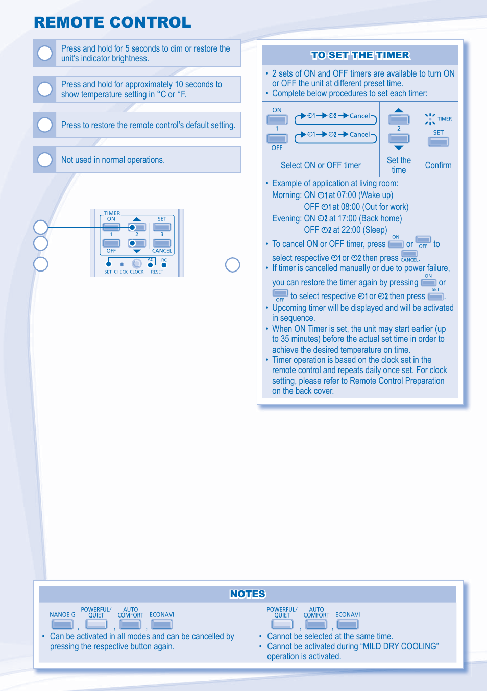 Remote control | Panasonic CSXE15NKE3 User Manual | Page 8 / 52