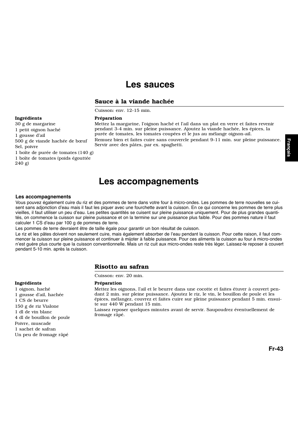 Les sauces, Les accompagnements | Panasonic NNL534MBWPG User Manual | Page 100 / 189