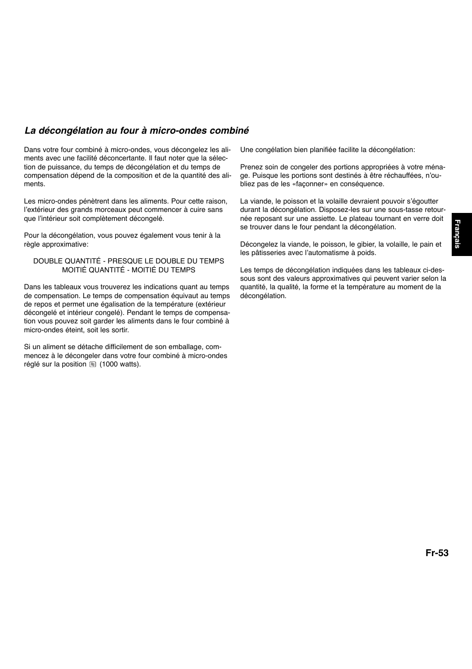 Fr-53, La décongélation au four à micro-ondes combiné | Panasonic NNL534MBWPG User Manual | Page 110 / 189