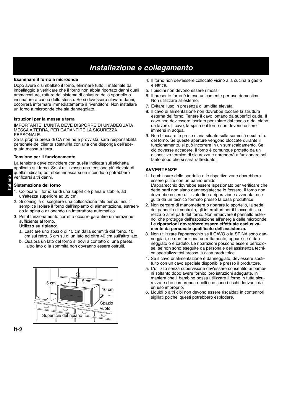 Installazione e collegamento, It-2 | Panasonic NNL534MBWPG User Manual | Page 115 / 189