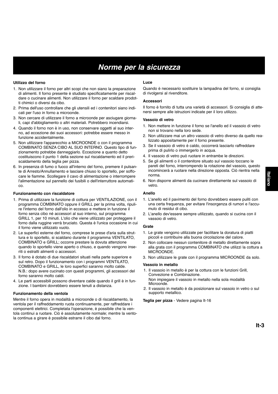 Norme per la sicurezza, It-3 | Panasonic NNL534MBWPG User Manual | Page 116 / 189