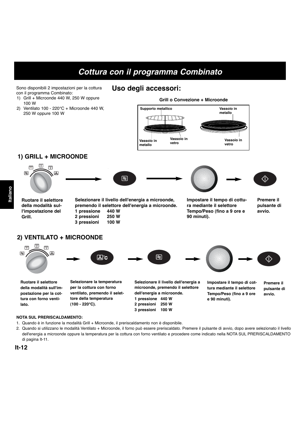 Cottura con il programma combinato, Uso degli accessori, It-12 | 2) ventilato + microonde, 1) grill + microonde | Panasonic NNL534MBWPG User Manual | Page 125 / 189