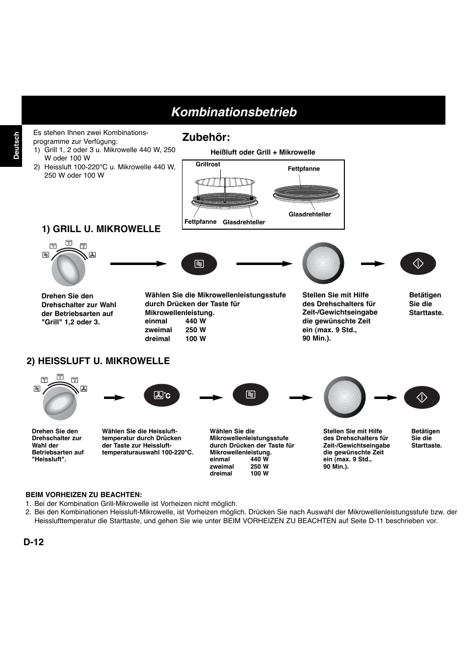 Kombinationsbetrieb, Zubehör, D-12 | 2) heissluft u. mikrowelle, 1) grill u. mikrowelle | Panasonic NNL534MBWPG User Manual | Page 13 / 189