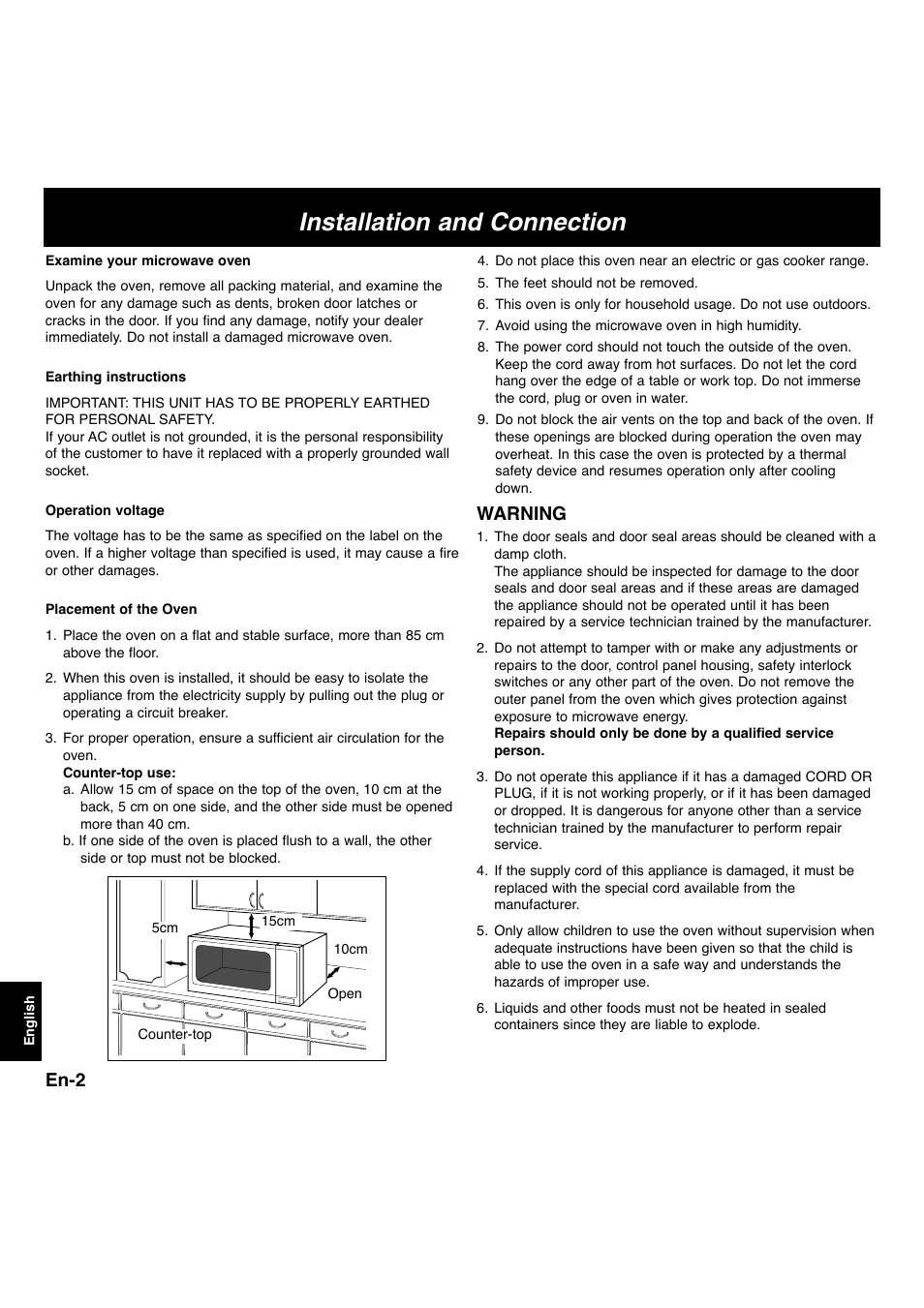 Installation and connection, En-2, Warning | Panasonic NNL534MBWPG User Manual | Page 134 / 189