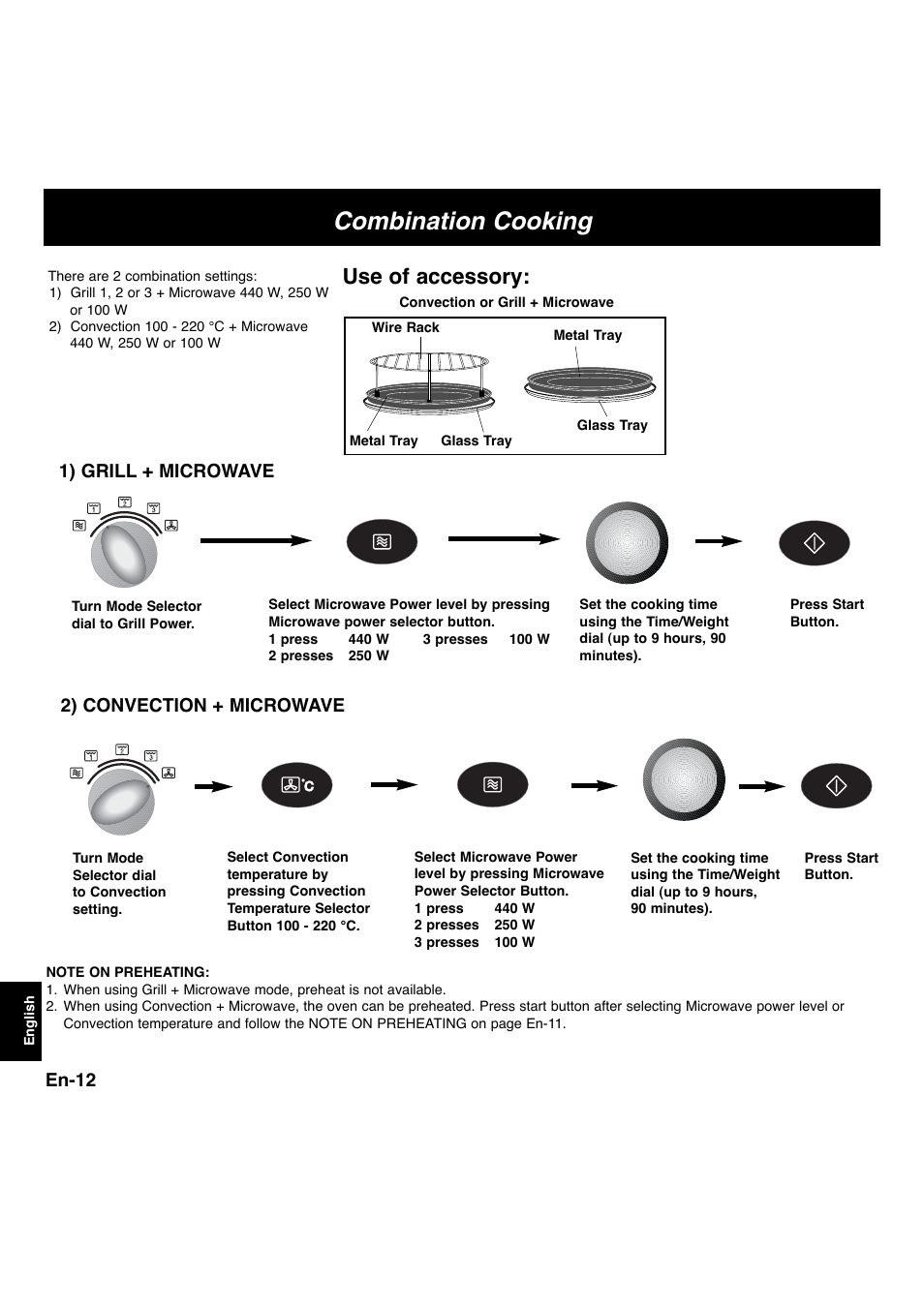 Combination cooking, Use of accessory, En-12 | 2) convection + microwave, 1) grill + microwave | Panasonic NNL534MBWPG User Manual | Page 144 / 189