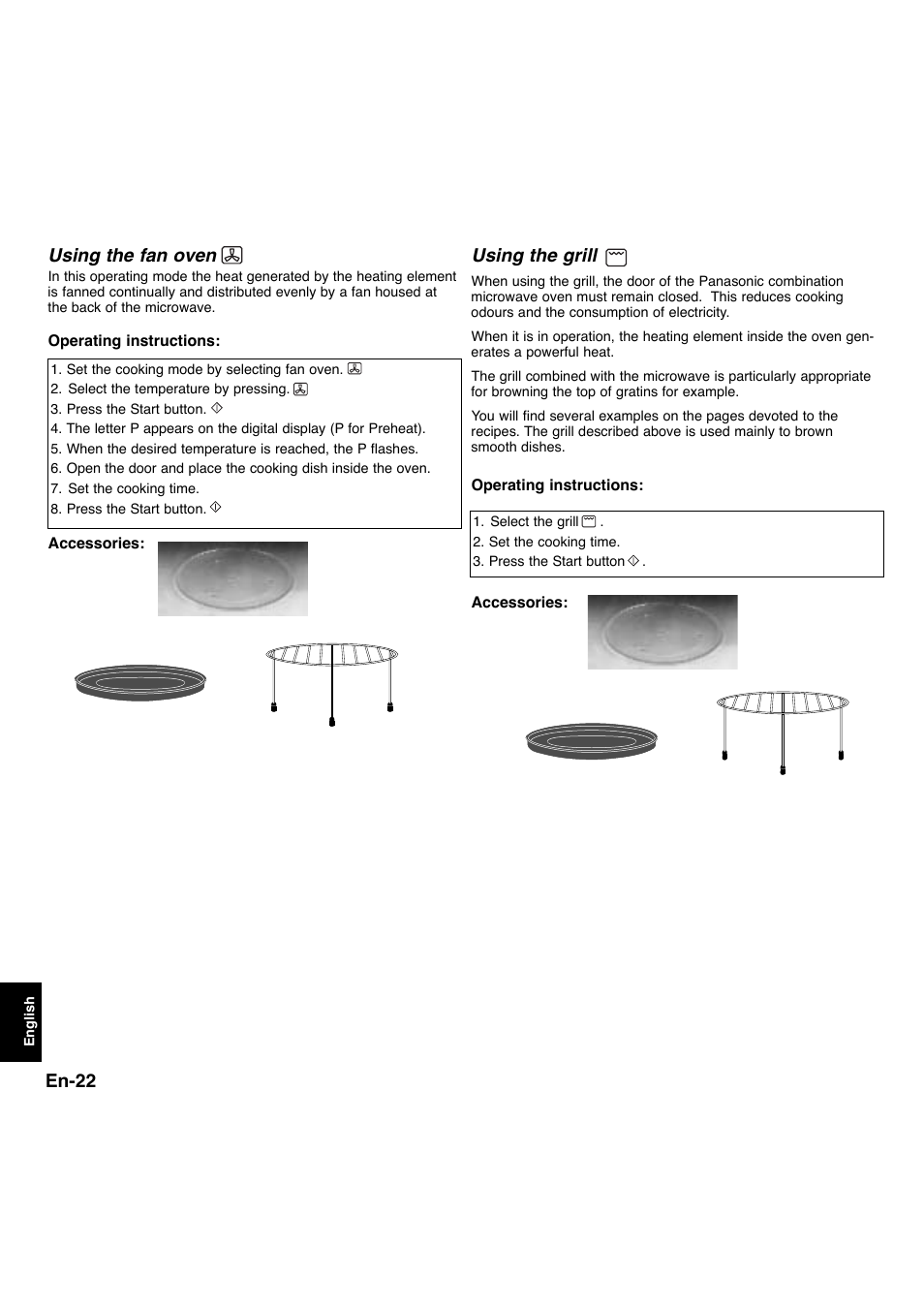 En-22, Using the fan oven, Using the grill | Panasonic NNL534MBWPG User Manual | Page 154 / 189