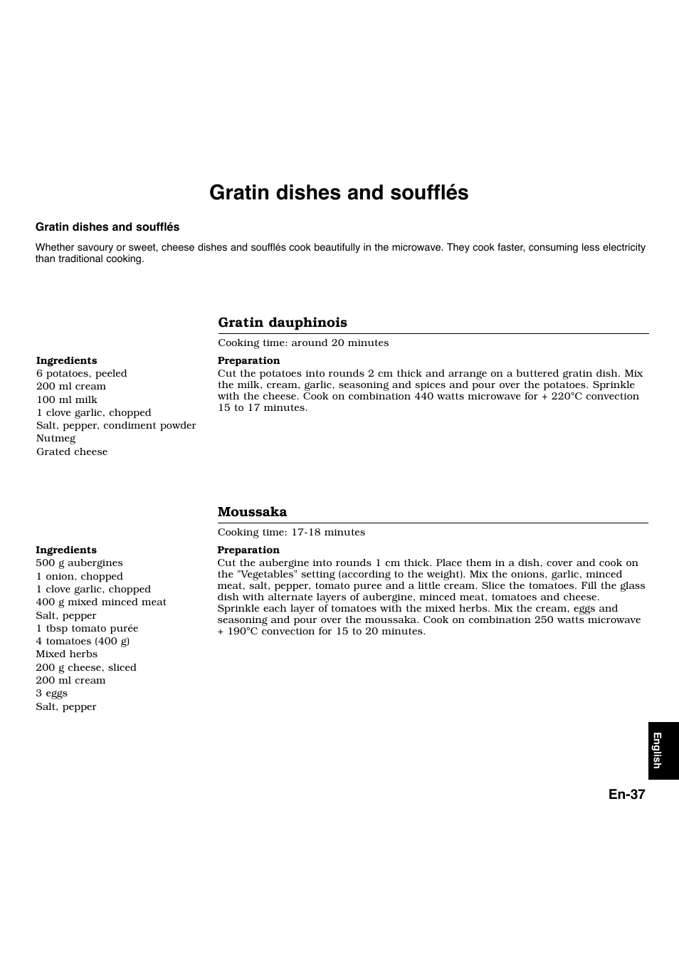 Gratin dishes and soufflés | Panasonic NNL534MBWPG User Manual | Page 169 / 189