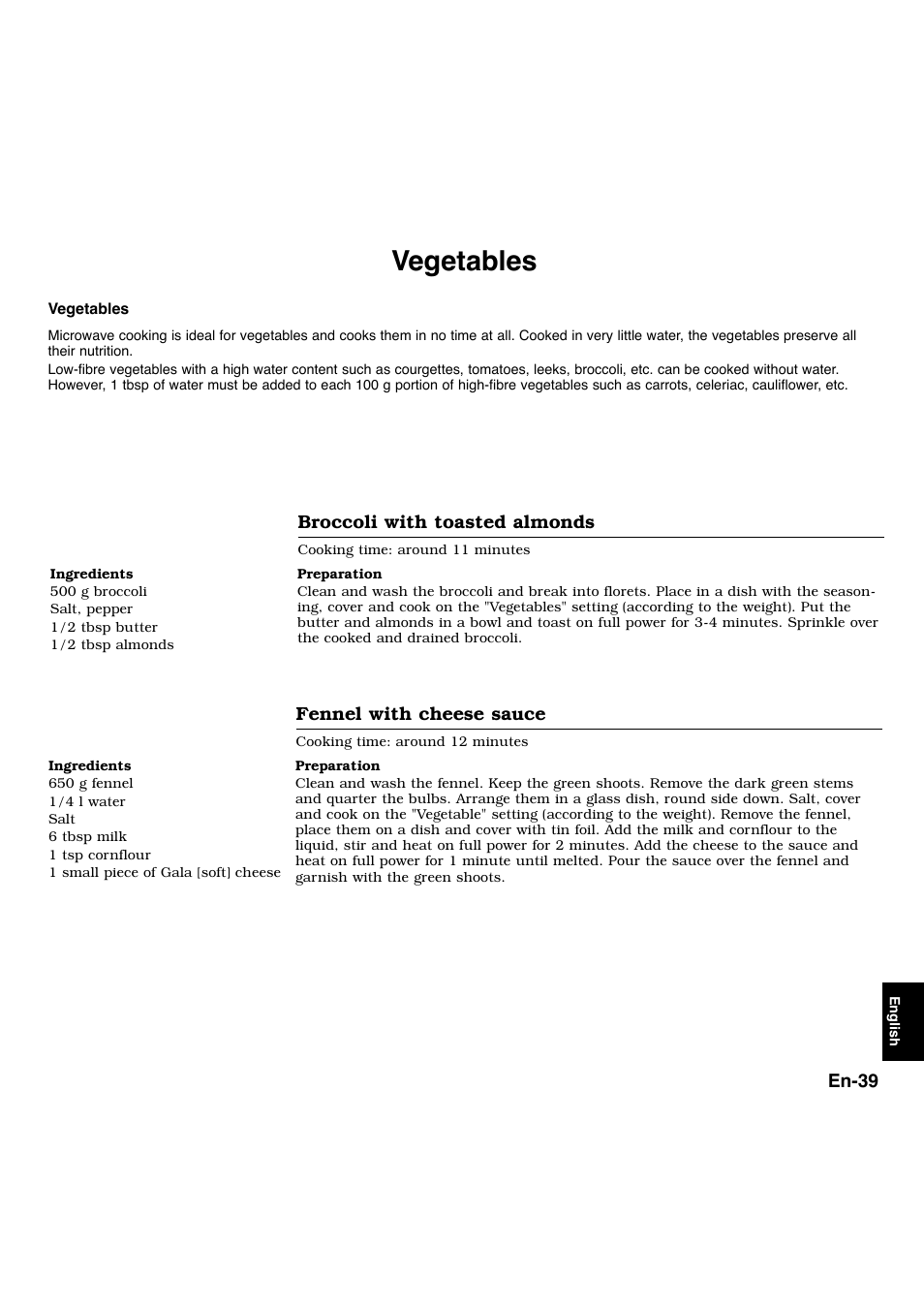 Vegetables | Panasonic NNL534MBWPG User Manual | Page 171 / 189