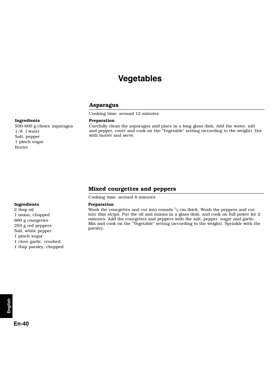 Vegetables | Panasonic NNL534MBWPG User Manual | Page 172 / 189