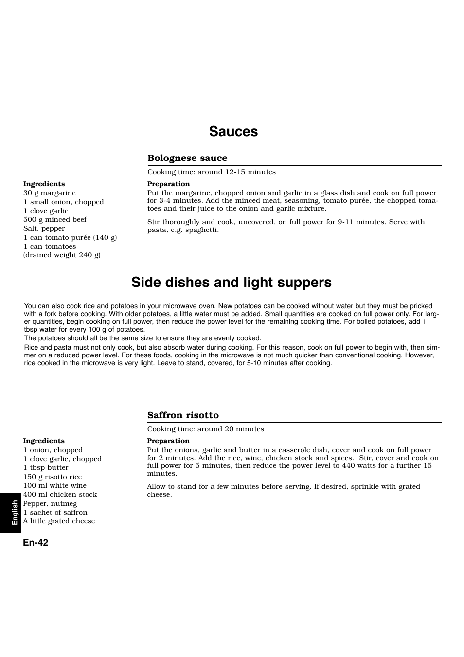 Sauces, Side dishes and light suppers | Panasonic NNL534MBWPG User Manual | Page 174 / 189