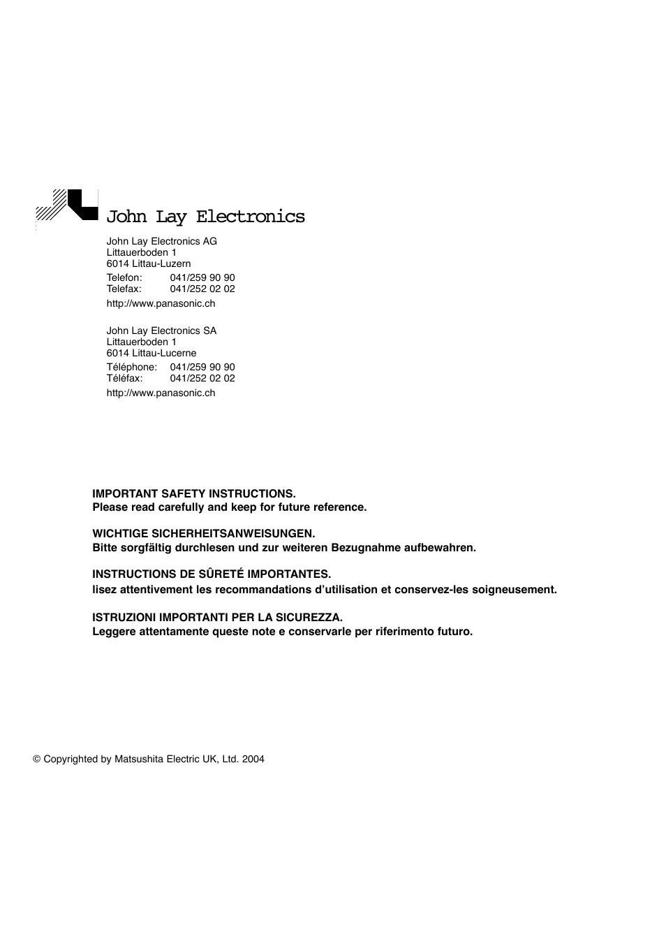 John lay electronics | Panasonic NNL534MBWPG User Manual | Page 188 / 189