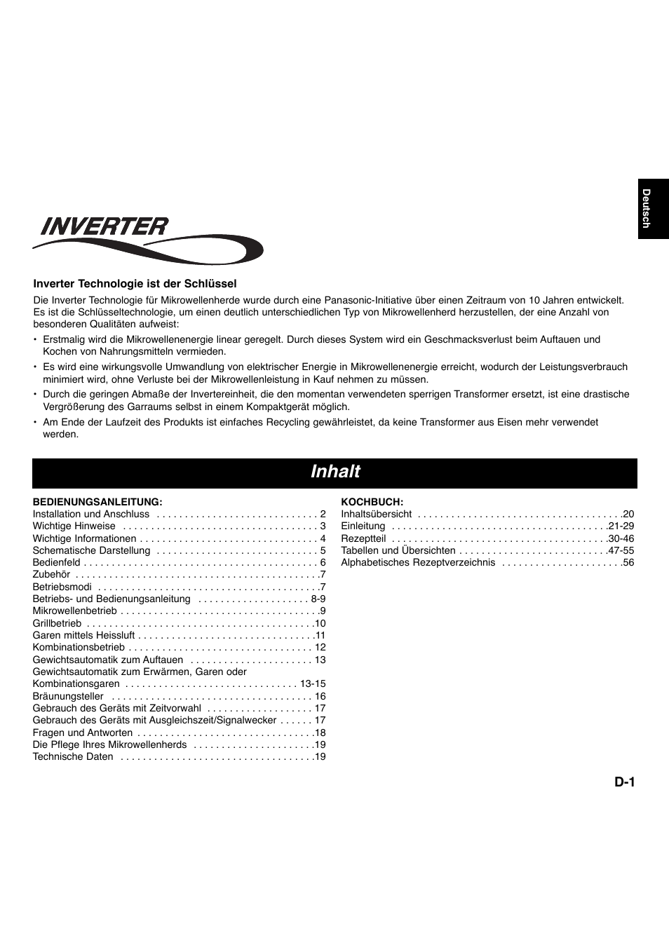 Inhalt | Panasonic NNL534MBWPG User Manual | Page 2 / 189