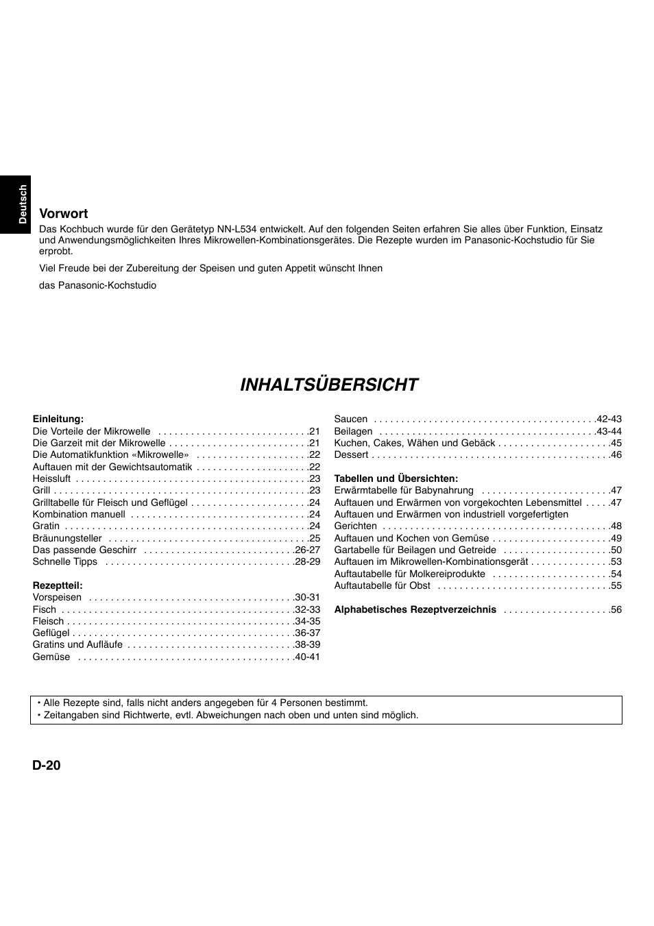 Inhaltsübersicht | Panasonic NNL534MBWPG User Manual | Page 21 / 189