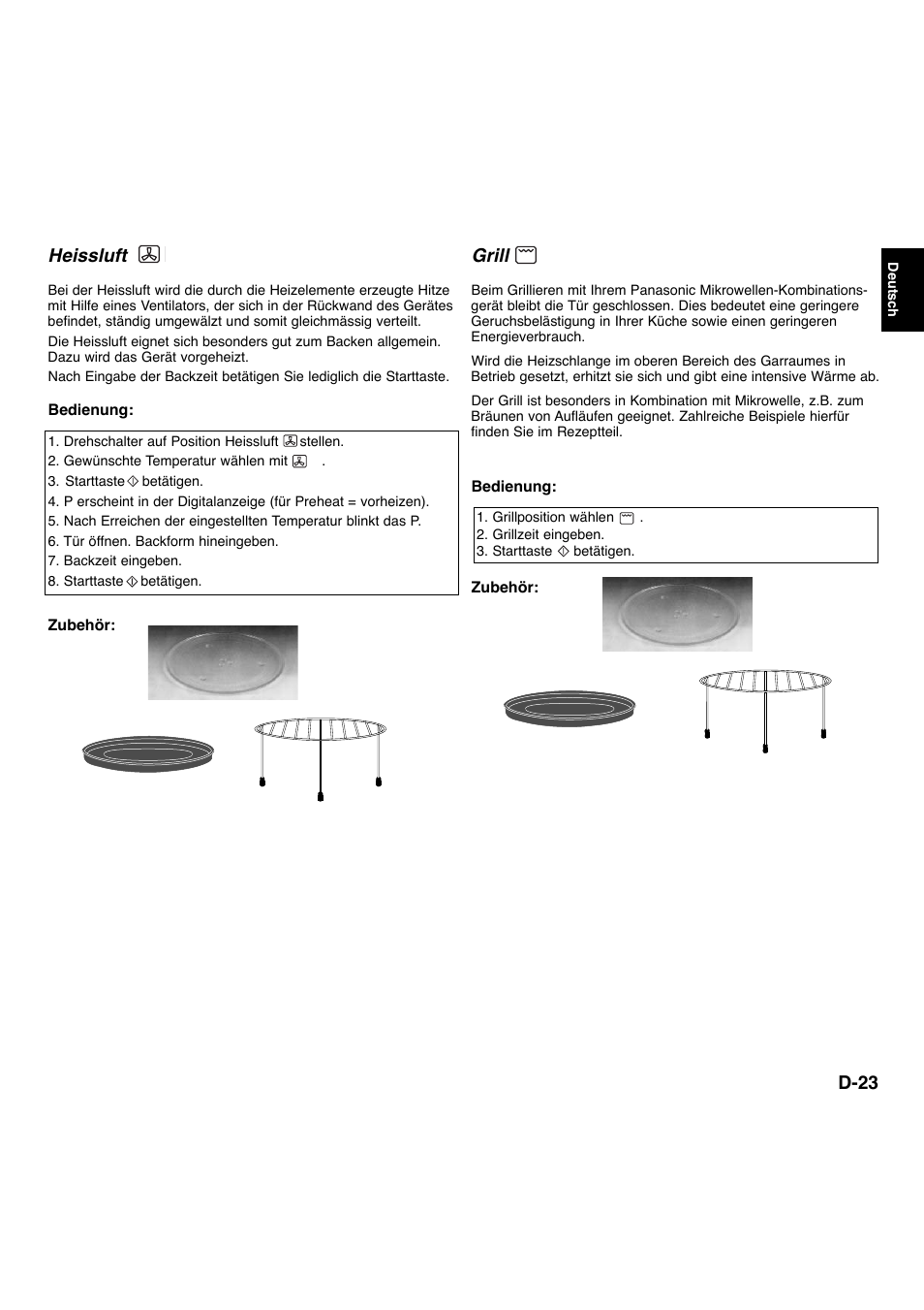 Heissluft, Grill, D-23 | Panasonic NNL534MBWPG User Manual | Page 24 / 189