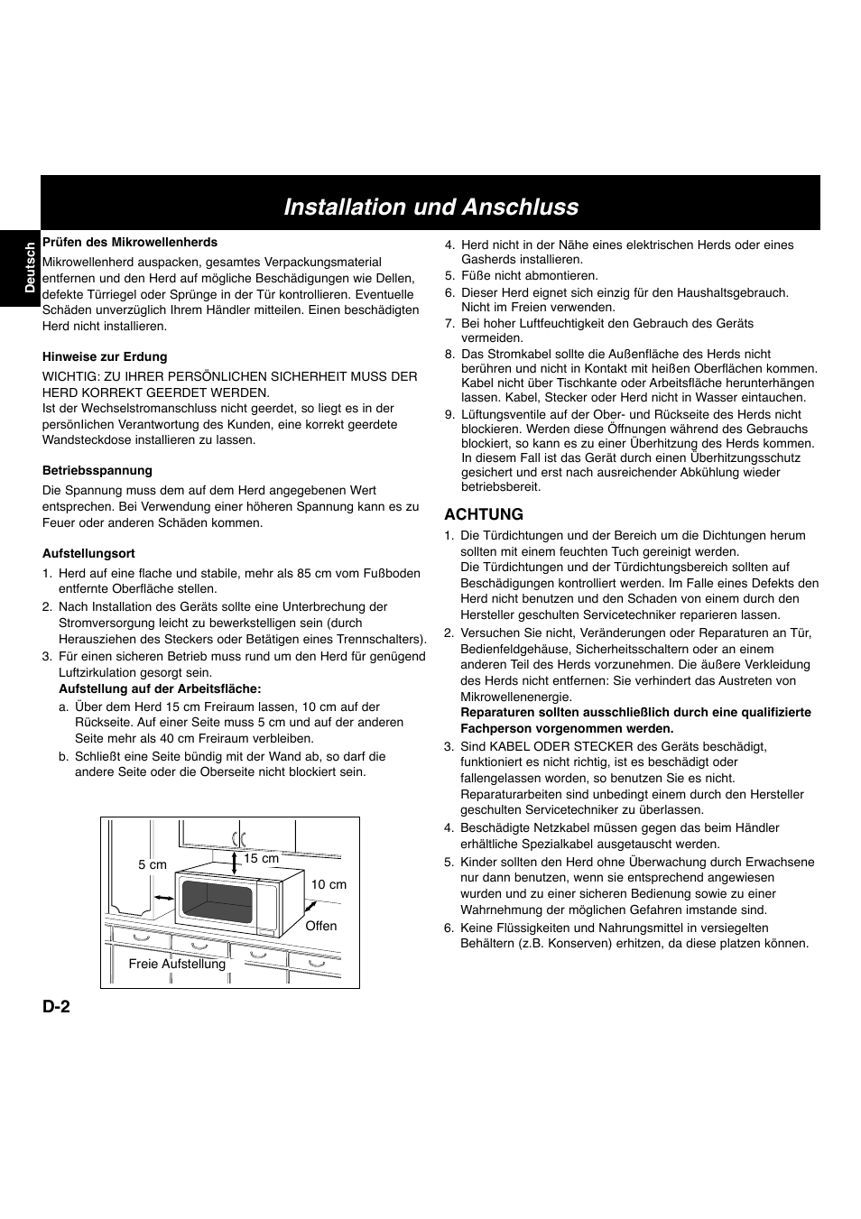 Installation und anschluss | Panasonic NNL534MBWPG User Manual | Page 3 / 189