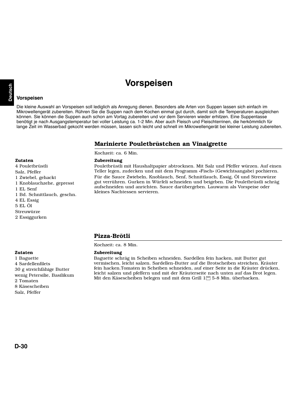 Vorspeisen | Panasonic NNL534MBWPG User Manual | Page 31 / 189