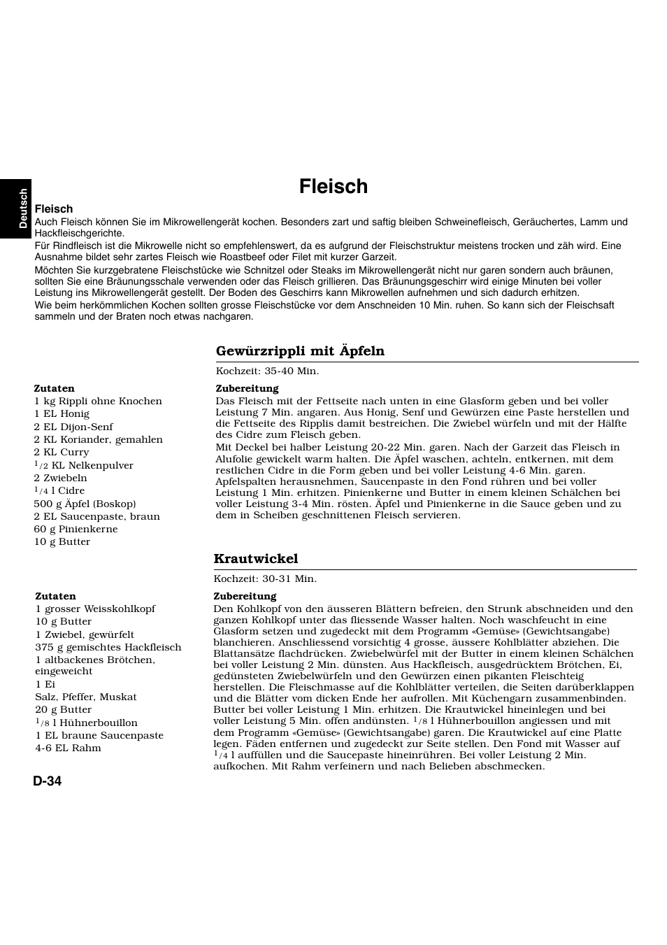 Fleisch, D-34, Gewürzrippli mit äpfeln | Krautwickel | Panasonic NNL534MBWPG User Manual | Page 35 / 189