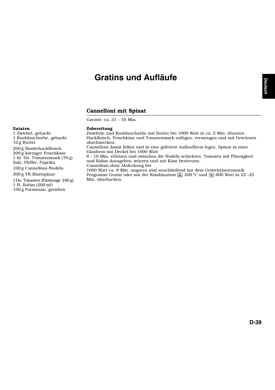 Gratins und aufläufe | Panasonic NNL534MBWPG User Manual | Page 40 / 189