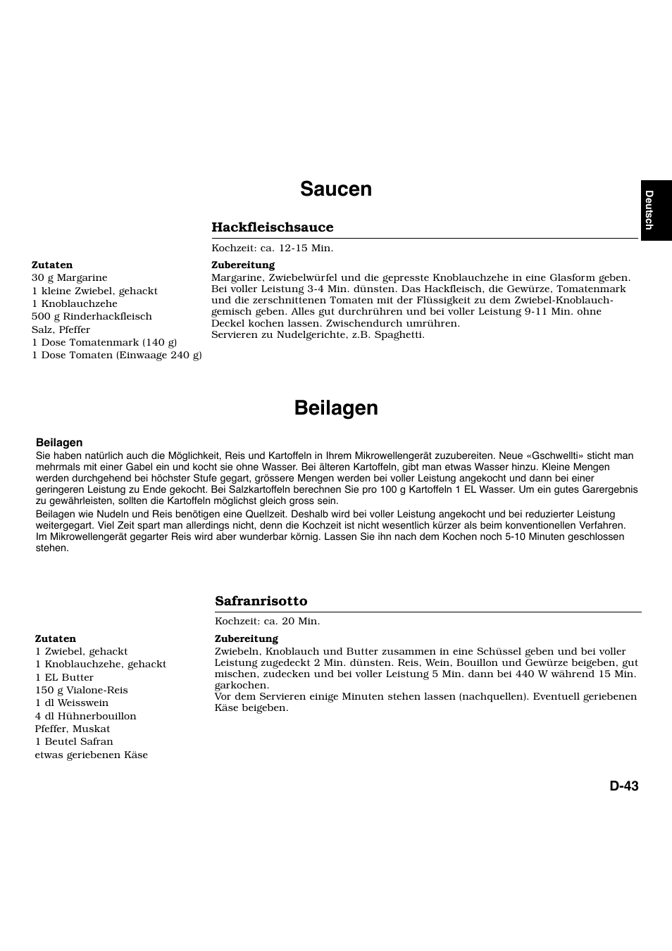 Saucen, Beilagen | Panasonic NNL534MBWPG User Manual | Page 44 / 189