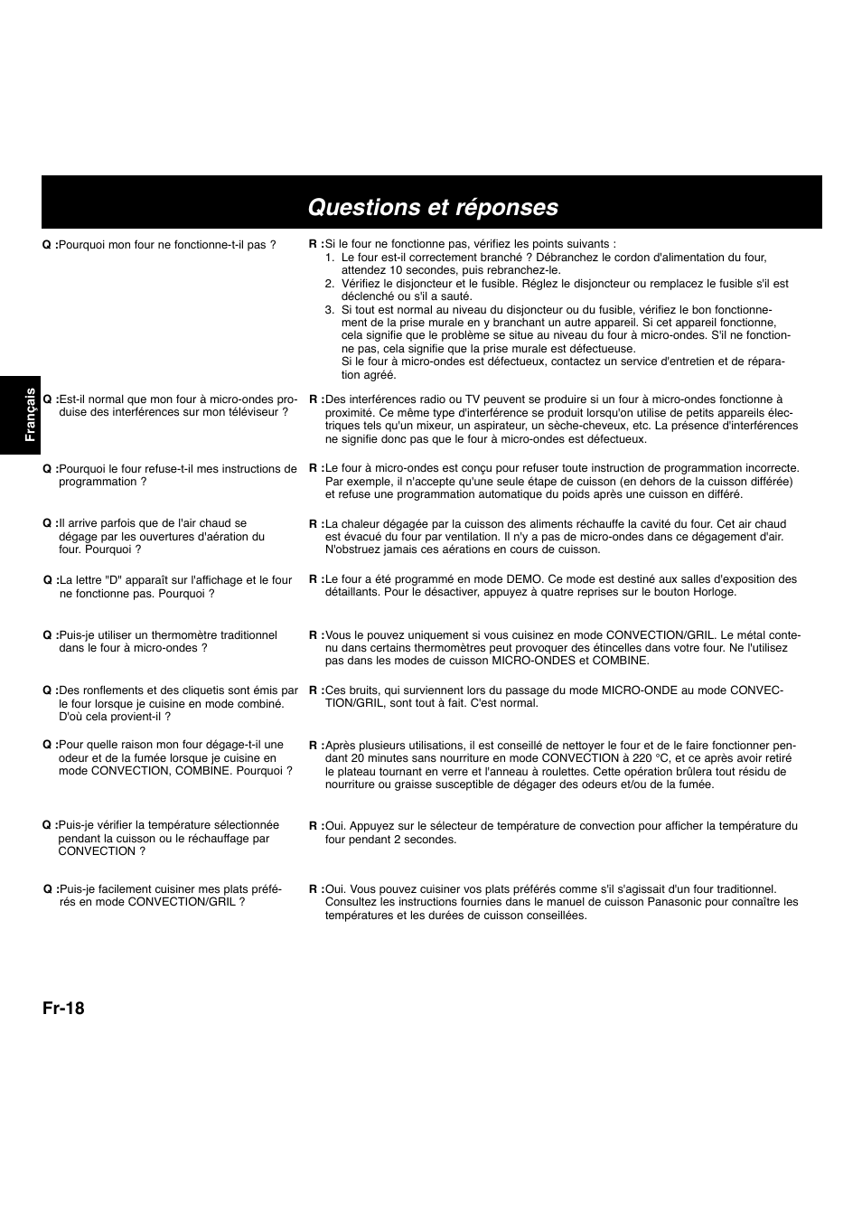 Questions et réponses, Fr-18 | Panasonic NNL534MBWPG User Manual | Page 75 / 189