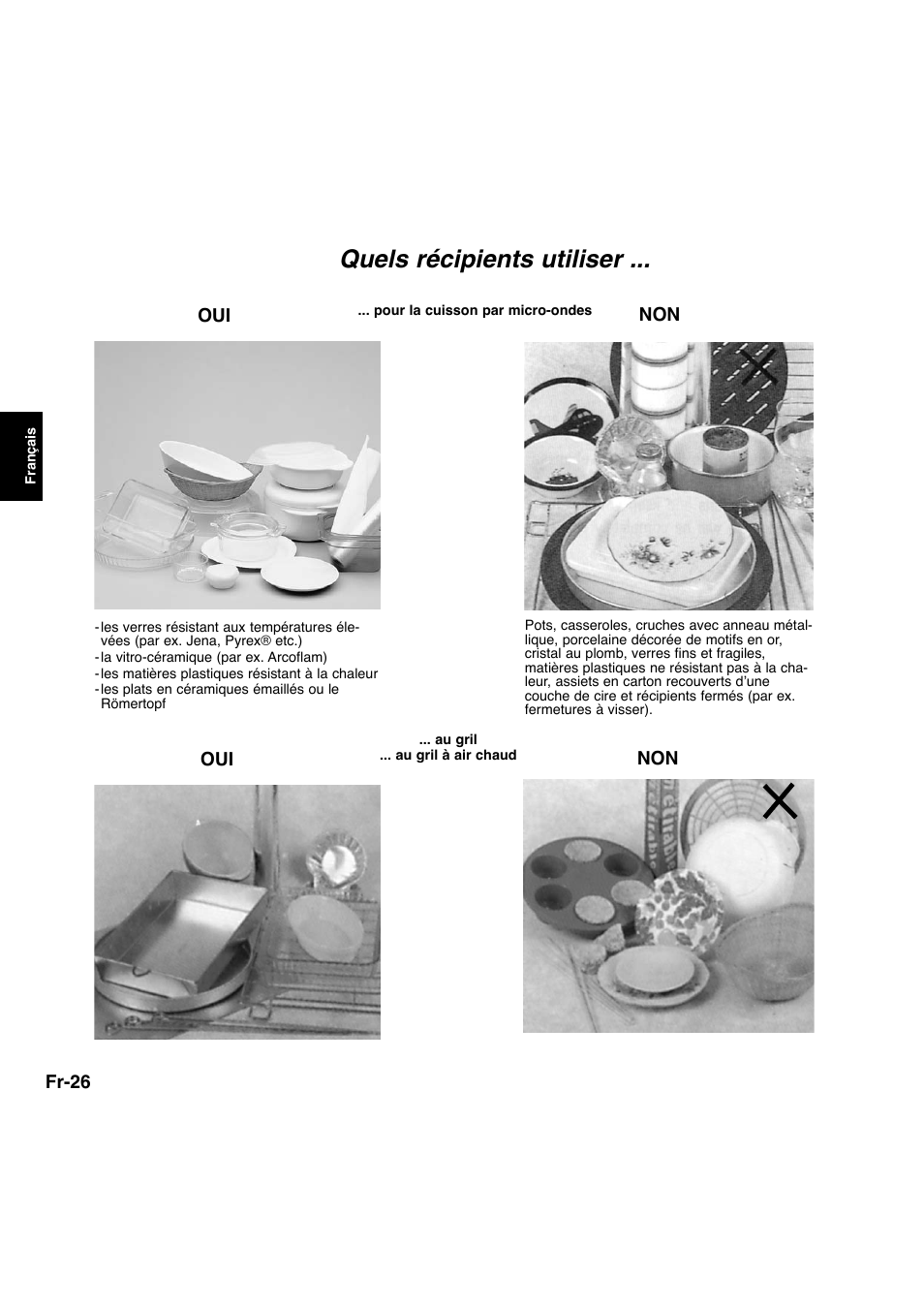 Quels récipients utiliser | Panasonic NNL534MBWPG User Manual | Page 83 / 189