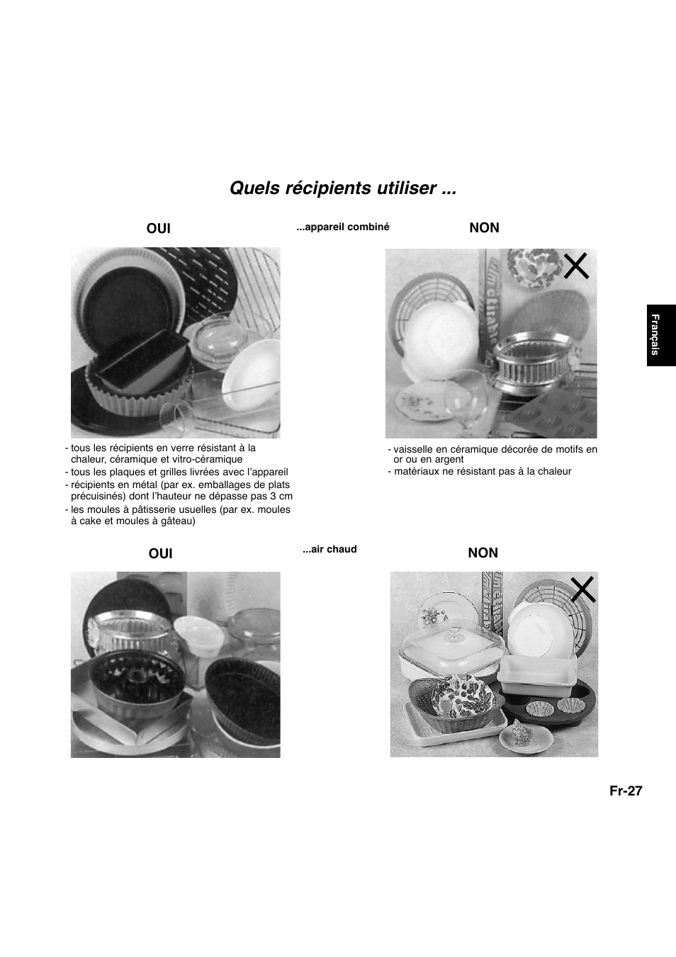 Quels récipients utiliser | Panasonic NNL534MBWPG User Manual | Page 84 / 189