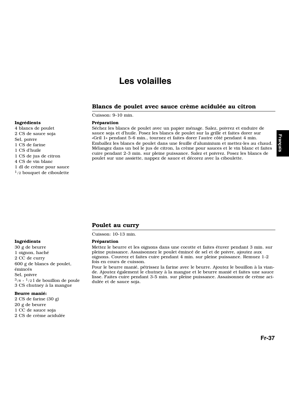 Les volailles, Fr-37, Poulet au curry | Panasonic NNL534MBWPG User Manual | Page 94 / 189