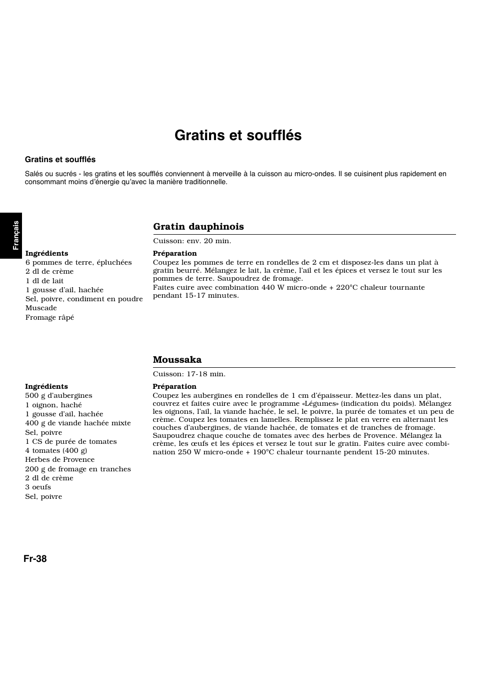 Gratins et soufflés | Panasonic NNL534MBWPG User Manual | Page 95 / 189