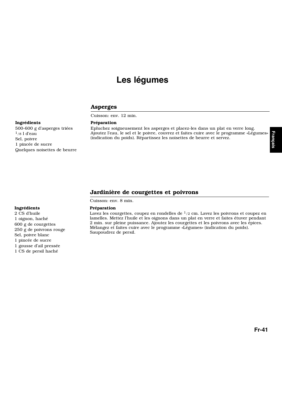 Les légumes, Fr-41, Asperges | Jardinière de courgettes et poivrons | Panasonic NNL534MBWPG User Manual | Page 98 / 189