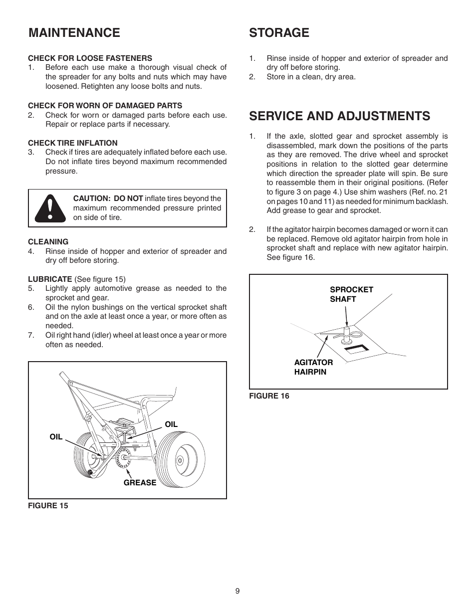 Maintenance storage, Service and adjustments | Agri-Fab 45-02103 User Manual | Page 9 / 12